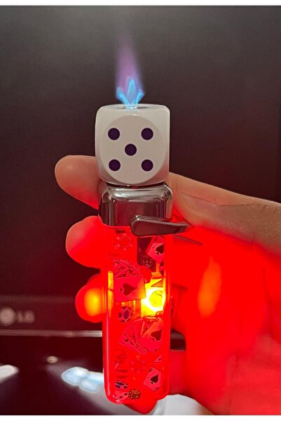 İNDİRİM CENTER Yeni Sıradışı İskambil Kagıdı Poker Desenli Işıklı Dönen Zar Özellikli Süper Lüx Çakmak