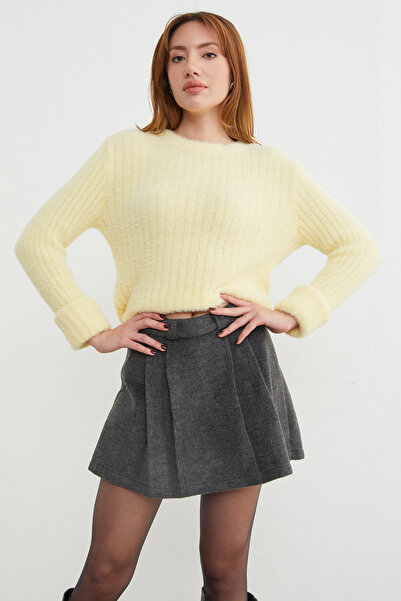 Fulla Moda Crew Neck Bearded Soft Textured Sweater