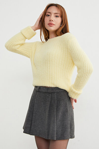 Fulla Moda Bisiklet Yaka Sakallı Yumuşak Dokulu Kazak