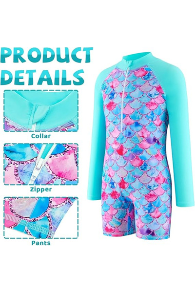 OEM Girls' one-piece swimsuit, long sleeves, UV protection, 140