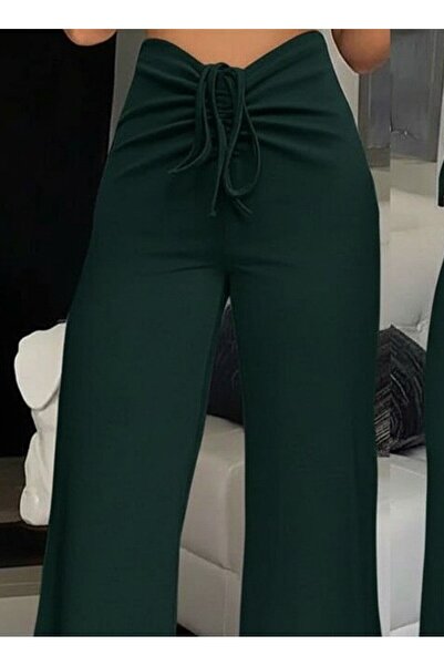 leyla sanat sanata yeni bir bakış açısı Women's High Waist Front Gathered Spanish Imported Crepe Pants
