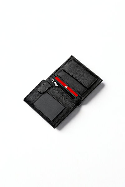 VANİLLA COLLECTİON Genuine Leather Vertical Wallet with Zipper Coin Compartment and Name Printing