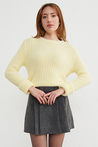 Fulla Moda Crew Neck Bearded Soft Textured Sweater