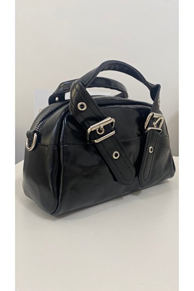 Ergün Stylish Double Belt Black Women's Hand and Shoulder Bag Black / Bag / S...