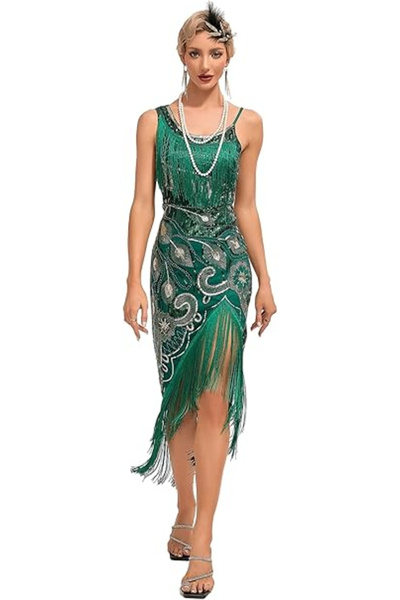 OEM Short elegant dress, fitted, sleeveless, Peacock green 3XL