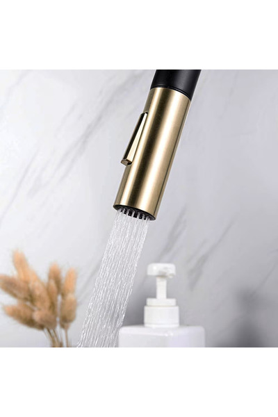 OEM Kitchen Sink Faucet, Modern Design, 3 Ways, Extendable, Stainless Steel, black/gold