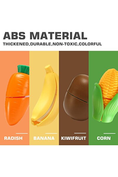 007 70-Piece Play Food Cutting Toy Set for Kids with Storage Basket, Plates and Knife