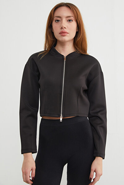 Fulla Moda Αθλητικό μπουφάν με φερμουάρ και γιακά με κομμένο σχήμα