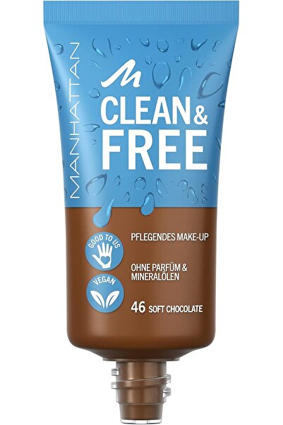 MANHATTAN Clean & Free Skin Tint Colour 46 Soft Chocolate, Moisturising Make-Up, Vegan, 30 ml
