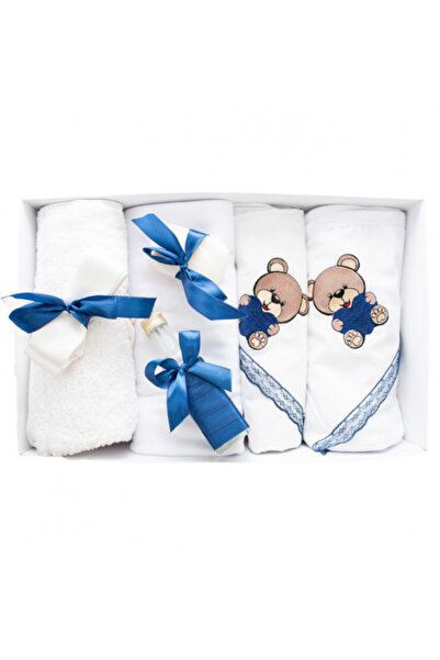 OEM Set botez 7 piese - Ursuleț brodat - Alb-Bleumarin