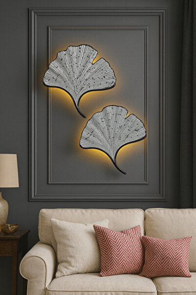 ASZEN Mabet Yaprağı LED Duvar Apliği Gümüş Siyah Çizgili | El İşçiliği | Pilli | 35×32 cm