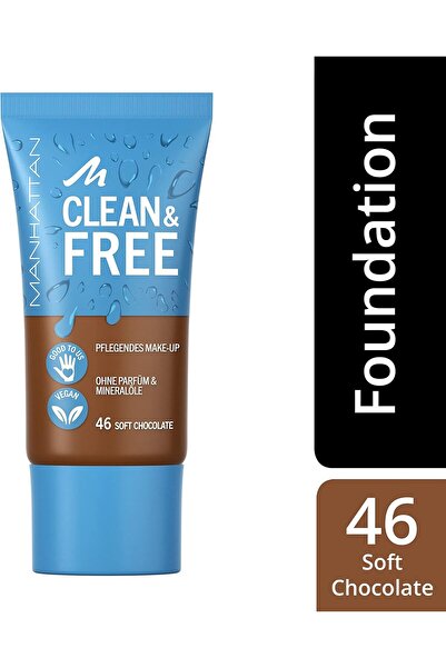 MANHATTAN لون بشرة نظيف وحر ٤٦ شوكولاتة ناعمة، مكياج مرطب، نباتي، ٣٠ مل