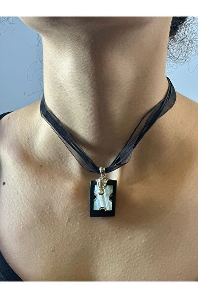 Gönülden Tasarım Stone Zircon Ribbon Women's Necklace 16 cm