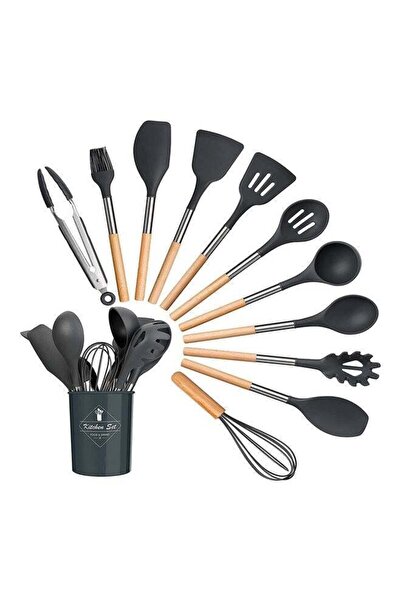 Generic Arabest 12-Piece Non-Stick Silicone Cooking Utensils Set Multicolour 12.5x12.5x33cm