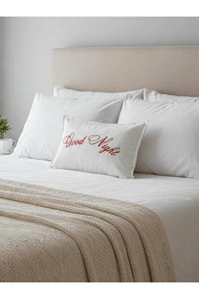 RahanDesign Good Night Written Embroidered Throw Pillow Cover - 30X50Cm - Dowry Throw Pillow Cover