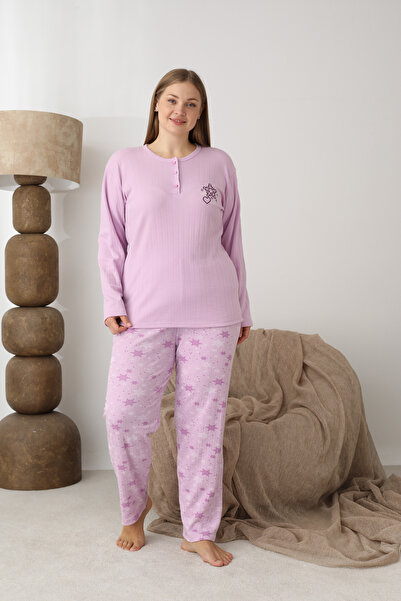 SEBOTEKS Fleece-Lined Interlock Fabric Plus Size Winter Women's Pajama Set 1160