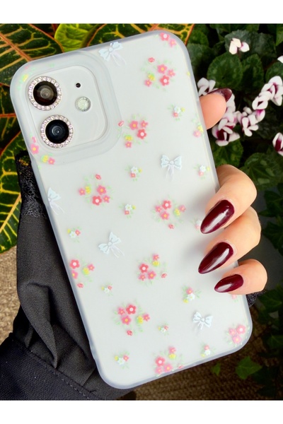 Go Aksesuar Iphone 12 ve 12 Pro Uyumlu Mat Baskı Fiyonk Pembe Çiçek Parmak İz...