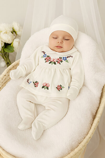 VERONA TARZ Baby Girl Boxed Luxury 5-Piece Hospital Discharge Set Embroidered Floral Cotton 50-56cm 0-3 Months