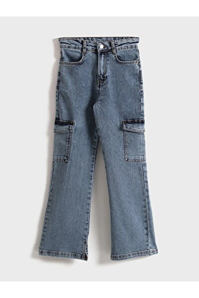 LC Waikiki LCW Kids Beli Ayarlanabilir Lastikli Kız Çocuk Kargo Jean Pantolon