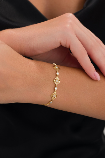 Fionte Accessories 925 Ayar Gümüş, Zirkon Taş, Gold Kaplama, Tasarım Motif Bi...