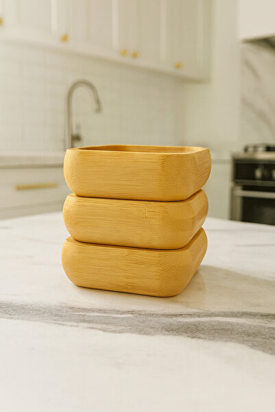 Funny Life Original Bamboo Square 3-Piece Snack Bowl Presentation Bowl