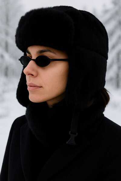 Netodak قبعة أوشانكا نسائية من الفرو الصناعي - ألوان أسود وكريمي وأبيض مع خيا...