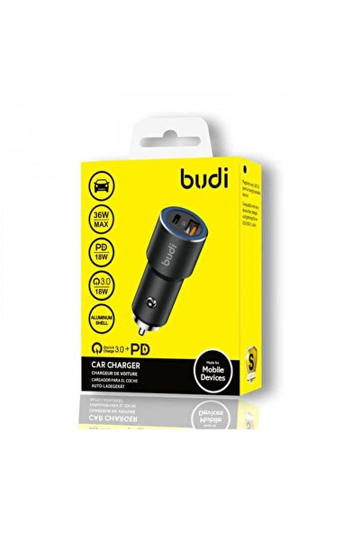 Budi Dual-port car charger with Qualcomm fast charging (QC3.0) and (PD3.0) technology, total capacity 38 watts