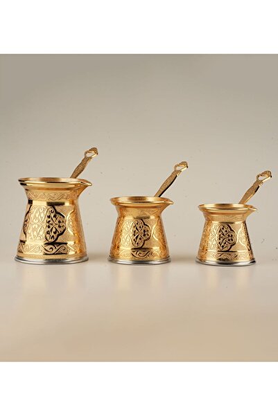 cezpot Klasik 3'lü Döküm Cezve Seti 5,6,7 Kişilik Döküm Cezve - İndüksiyonlu Ocaklara Uyumlu