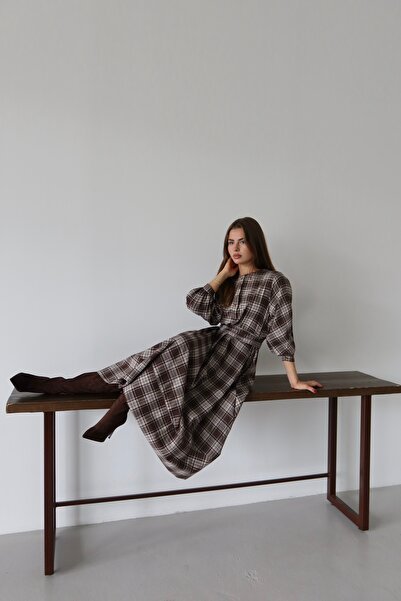 By ÖTE Premium ekose kumaş elbise