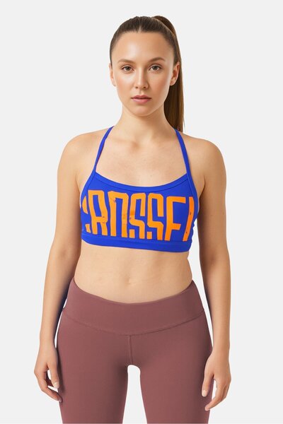 Reebok حمالة صدر رياضية مبطنة بشعار العلامة التجارية للنساء، باللون الأزرق