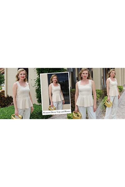 OEM Long, fitted, elegant, sleeveless blouse Cream L