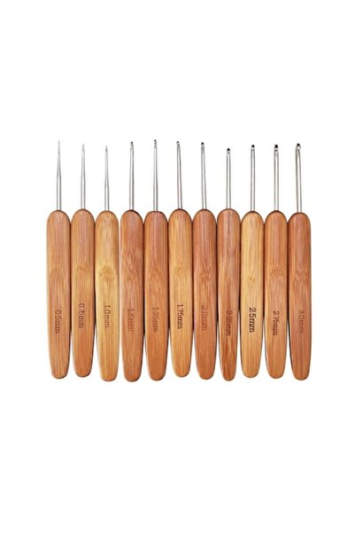 miraza Set 11 Crosete din Bambus cu Carlig Aluminiu, 0.5–3.0 mm, Pentru Crose...