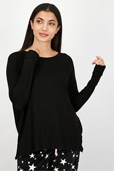 Undiz Women Crew Neck Long Sleeves Solid T-shirt, Black