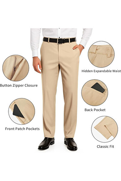 OEM Men's casual pants, breathable, elastic waist, cream 28