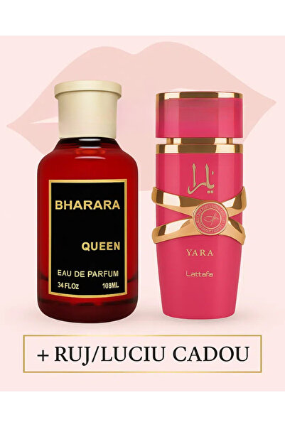 lattafa Set 2 Parfumuri Bharara Queen & Yara Candy + Ruj Cadou