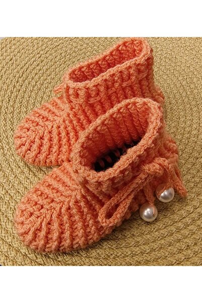 ki Pearl-Embellished Hand-Knitted Baby Booties |   Soft and Warm