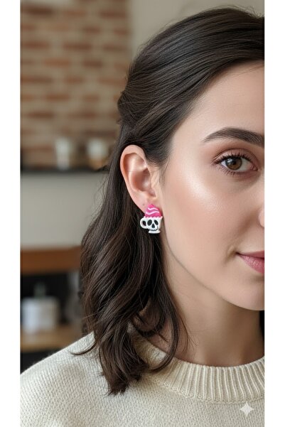 Lu Atelier Skulatte Pink Cream Mug Design Handmade Earrings – Halloween Themed –