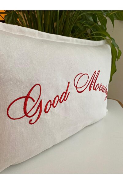 RahanDesign Good Morning Written Embroidered Throw Pillow Cover - 30X50Cm - Dowry Throw Pillow Cover