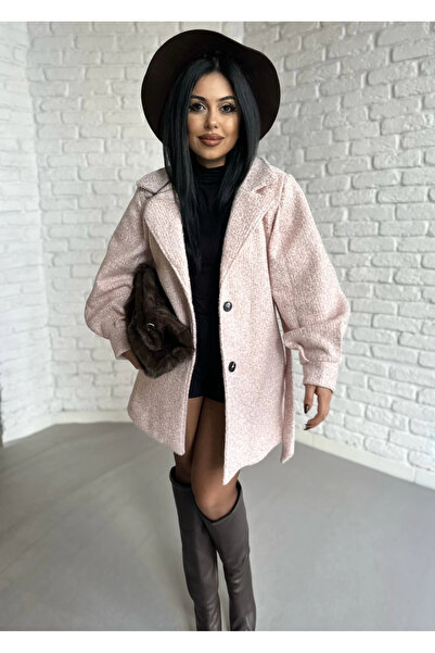 moneta boutique Women's Balloon Sleeve Lined Boucle Fabric Coat