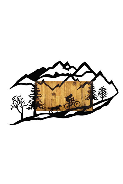 buz Decorațiune murală din metal și lemn, model ciclist în natură, 110 x 3 x ...