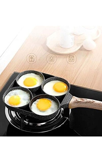Generic ELTRAZONE 4 Hole Omelet Pan for Burger Eggs Ham Pancake Maker Wooden Handle Frying Pot Non-stick Co