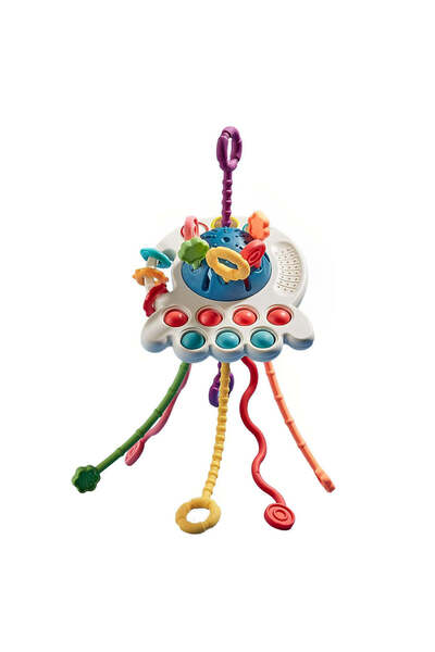 buz Jucărie senzorială pentru dentiție - caracatiță UFO din silicon, albă (Mo...