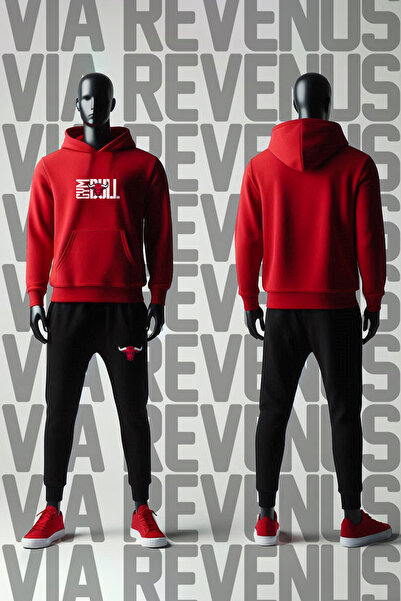 Vordevia Gym Bull Printed Hooded Sweatshirt and Sweatpants Unisex Sports Set