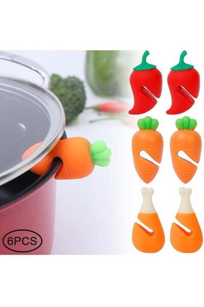 Generic 6Pcs Pot Lid Lifter, Pot Cover Spill Stopper, Creative Silicone Heat-resistant Kitchenware for Spla