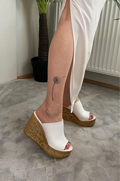 asmi shoes Women's white limo wedge sandal with cork sole and 10 cm heel