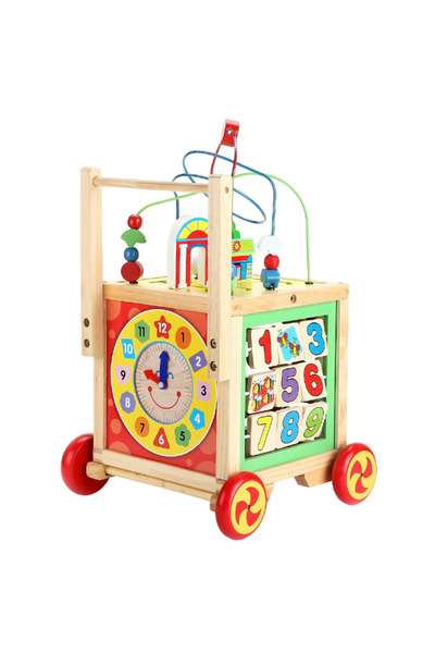 buz Premergător din lemn Woodwalker 6 în 1 și cub educațional – galben și roșu