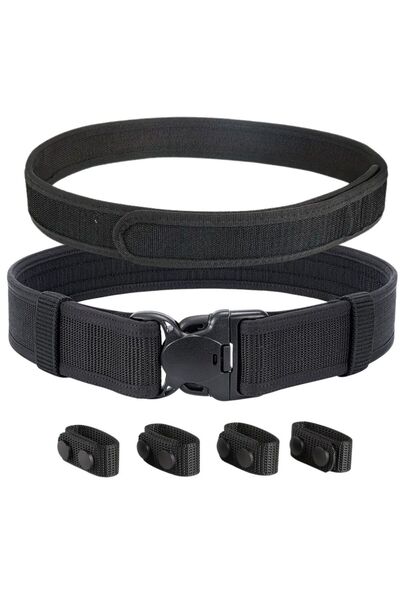 Hipolar Double Combat Tactical Belt, 148 cm, Size XL, with Inner Belt, Black