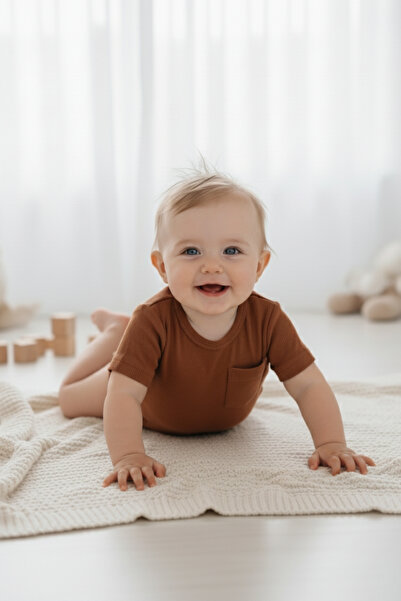 Salvia Dione 100% Cotton Baby Boy T-Shirt - Pocket Detail Cotton Ribbed Bodysuit - 3-6 Months Baby Boy Casual Cotton Bodysuit