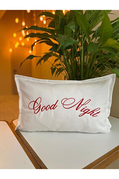 RahanDesign Good Night Written Embroidered Throw Pillow Cover - 30X50Cm - Dowry Throw Pillow Cover