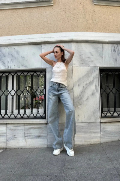 8line Gri Yıkama Detaylı Retro Koyu Mavi Baggy Jean